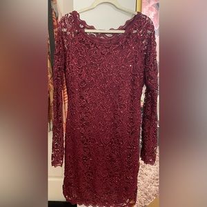 Cranberry with lace details dress